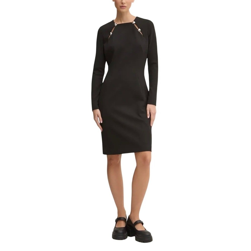 Hugo by Hugo Boss Dress Kerlena Black Long Sleeve Cutout  Sheath Size 6 NEW